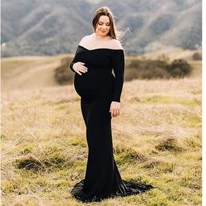Black Off Shoulder Maternity Photoshoot Gown